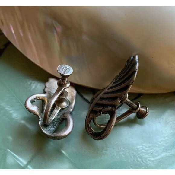 Native American Earrings Floral Leaf Sterling Silver Screw Back Earrings Vintage - Picture 9 of 11